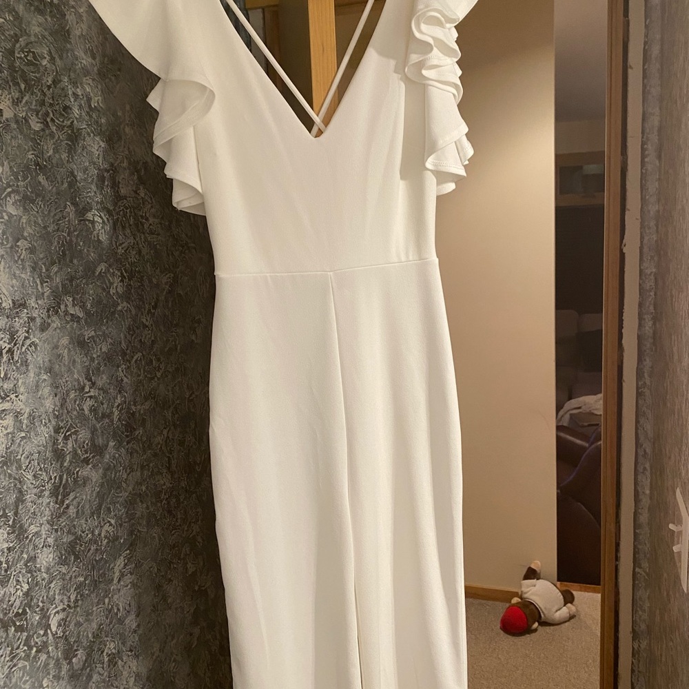 White ruffle jumpsuit